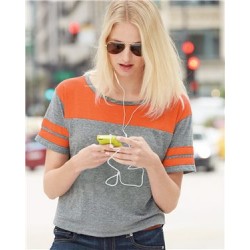 USA-Made Juniors' Triblend Striped Cropped Tee